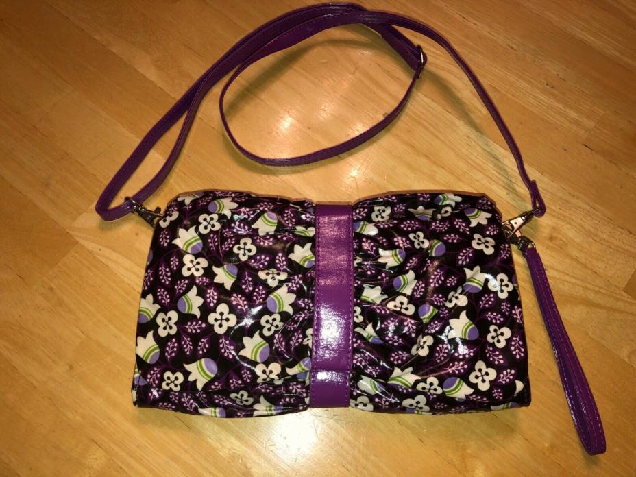 Vera Bradley Frill Clutch Wristlet Crossbody Handbag Purse Plum Petals Purple