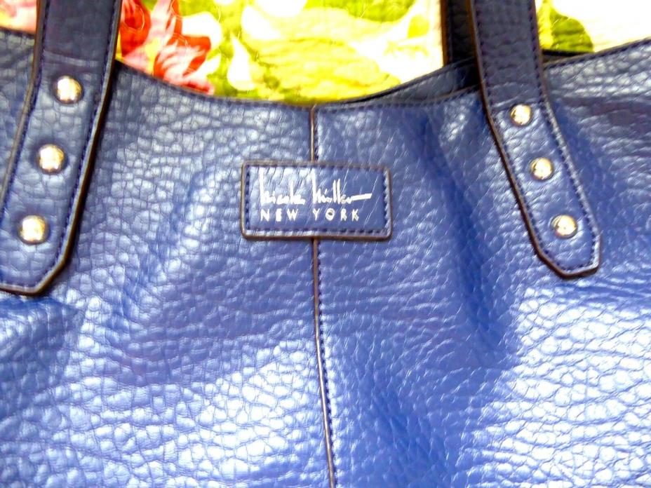 Nicole Miller New York Handbag Purse Tote Navy Large Pebble Vegan w/ small purse