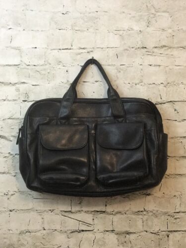 Fossil Unisex Leather Executive Briefcase Legal Laptop Travel Bag Vintage Black