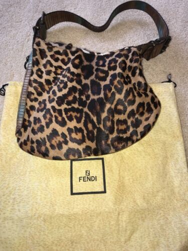 Fendi handbag Leapord Print Calf hair and snakeskin handle authentic