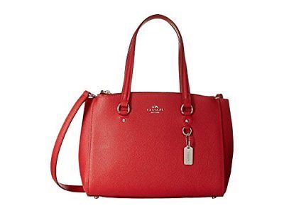 Coach Womens Stanton Leather Textured Satchel Handbag Red Medium