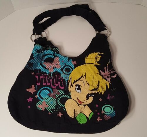 Disney Handbag Tinkerbell Tink Canvas Tote Bag Black Purse