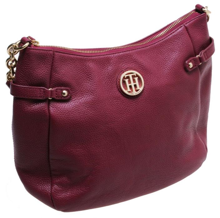 Tommy Hilfiger Sadie Pebble Leather Hobo Handbags; Medium (Burgundy)