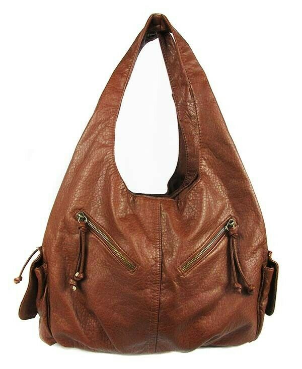 Style & Co Cognac Faux Leather Slouchy Hobo Bag with Triple Compartments Large