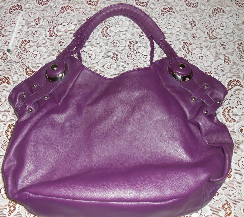 PURPLE HANDBAG “LARGE” WITH SILVERTONE BLING HANDLE HAS BRAID NWOT