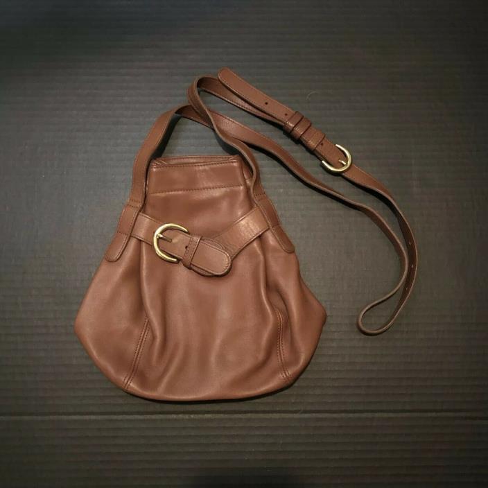 Vintage Coach Brown Leather Belted Bucket Crossbody Bag