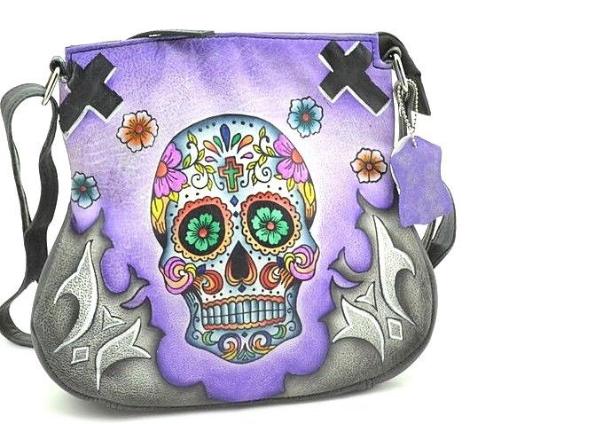 Women's Fashion Sugar Skull Rainbow High Quality Leather Cross Body Bag Ladies