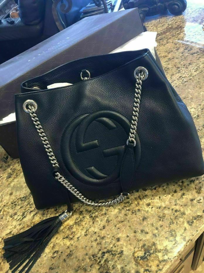 Black Leather Gucci SoHo Shoulder Bag Chain Strap Authentic