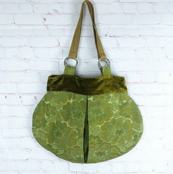 KIM WHITE Modern Green Floral Round Bag Shoulder Bag Purse