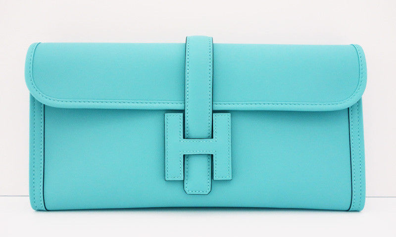 HERMES JIGE BLUE ATOLL POCHETTE H CLUTCH BAG NEW