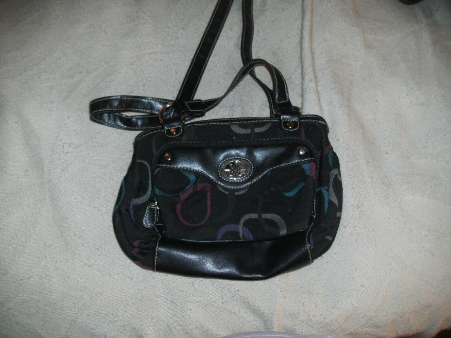 Small Black Handbag with Multi Colored Circle designs