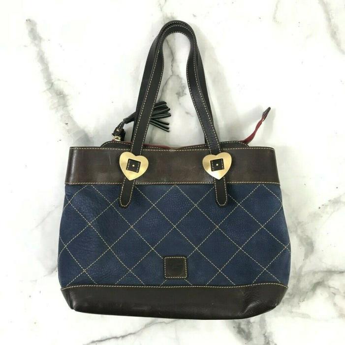 Dooney & Bourke Navy/Chocolate Quilted Raw Leather Tote Shoulder bag High End