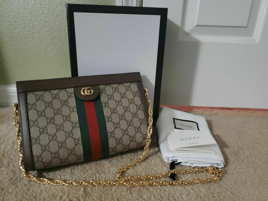 AUTHENTIC GUCCI OPHIDIA SMALL CHAIN SHOULDER BAG CANVAS SUPREME BEAUTIFUL