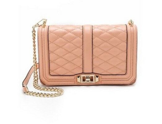 New Rebecca Minkoff LOVE Quilted Leather Crossbody Bag APRICOT PEACH PINK $300+