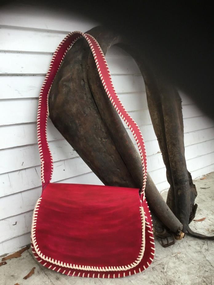 Red leather handmade saddlebag purse
