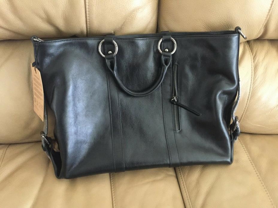 S-ZONE Women's 3-Way Genuine Leather Black Bag