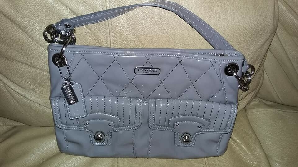 Coach grey patent leather handbag