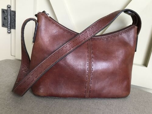 Vintage Sedona II Fossil Small Pop Stitch Cordovan Brown Italian Leather Bag