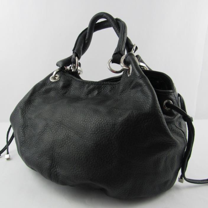 Tous Tote Hobo Bag Handbag Pebbled Leather Textured Black Silver Hardware