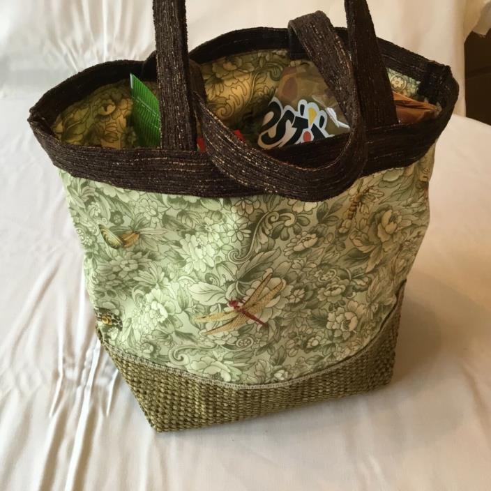 Tote Bag, Book Bag Teacher Beach Handbag, garden bug fabric