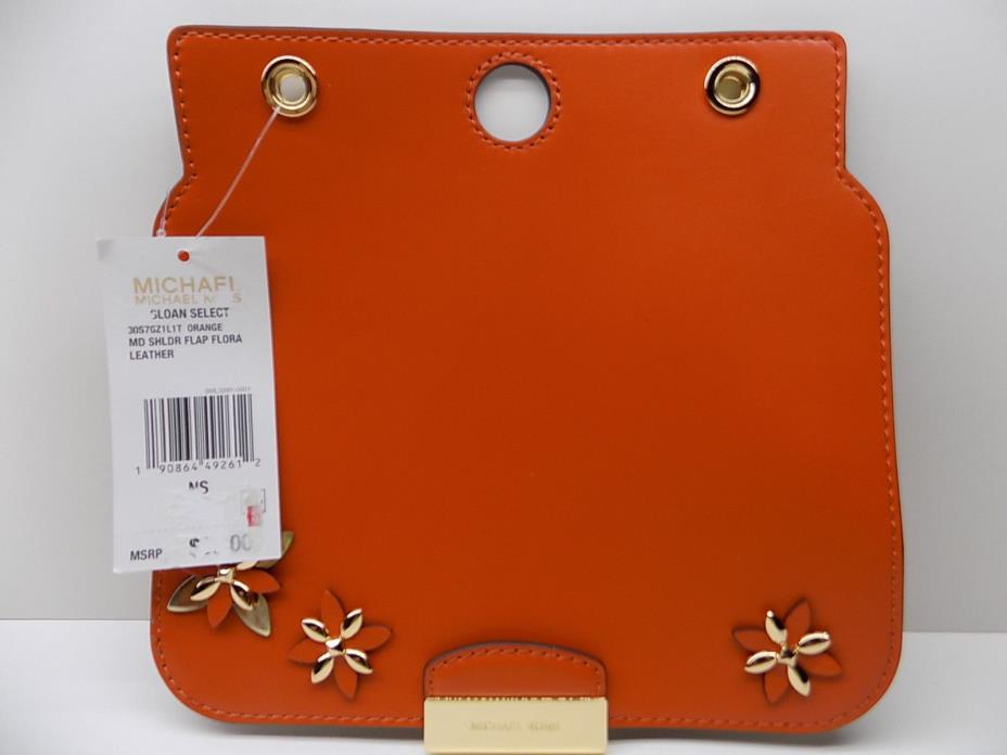 NWT Michael Kors SLOAN SELECT ORANGE FLORA MD Shoulder Flap Leather