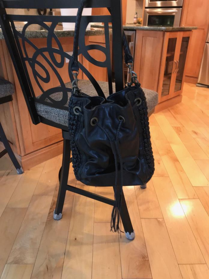 Authentic Liebeskin berlin black drawstring cross body leather bag gently used