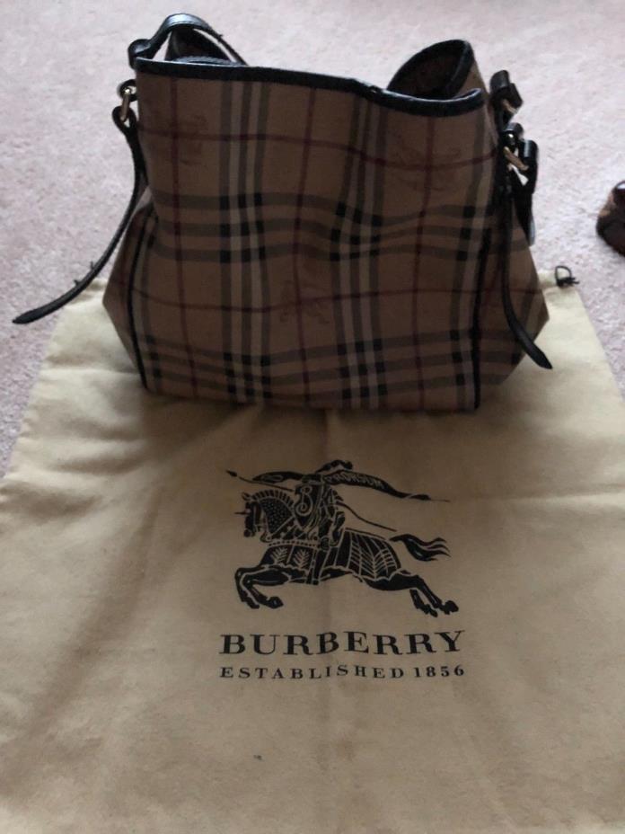 Authentic Burberry Monogram Check Shoulder Tote Handbag Purse