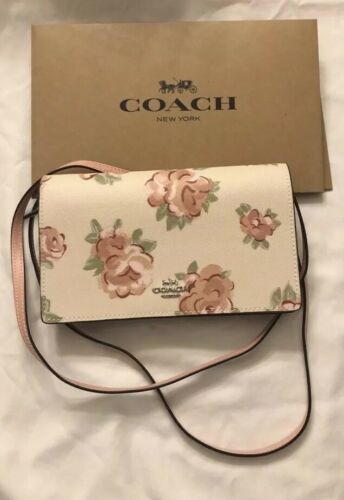 New Coach Floral Foldover Clutch Crossbody With Gift Box