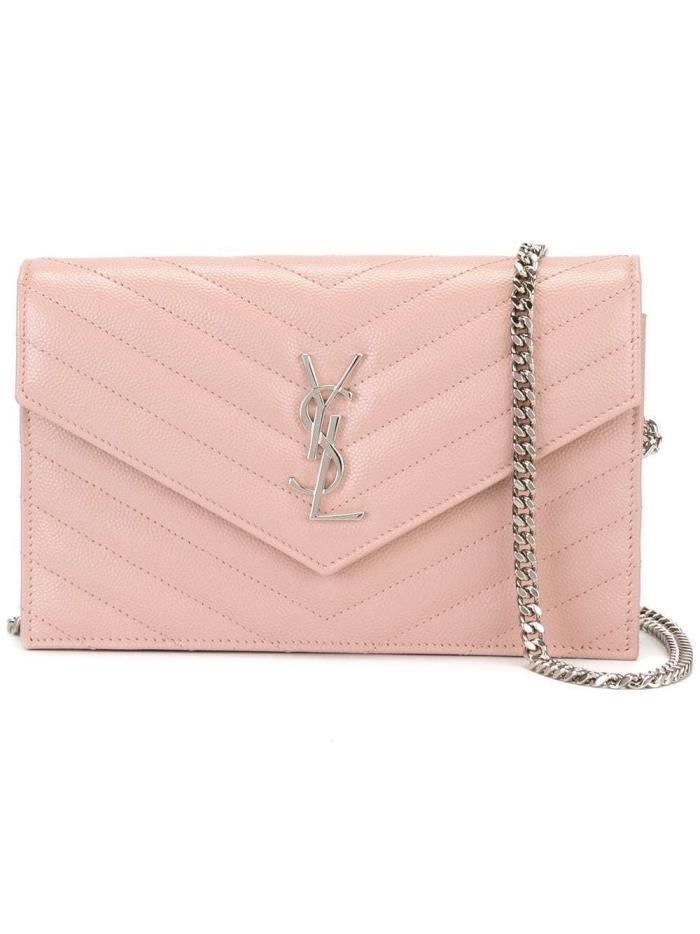 Saint Laurent Chain Wallet Small Monogram 2018 Pale Pink Leather Cross Body Bag