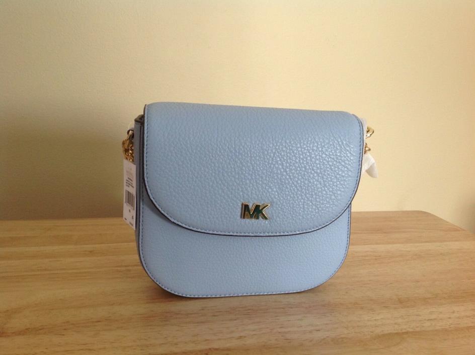 Michael Kors Half Dome Pebbled Leather Crossbody Bag Pale Blue Gold $148 NWT