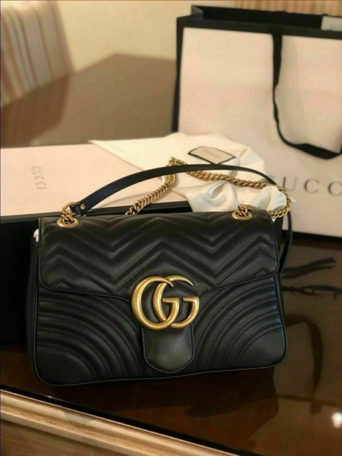 Gucci GG Marmont Matelassé Medium Bag Black Leather