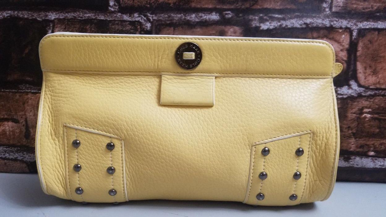 Cole Haan Clutch Purse Leather Yellow Pebbled Studded Magnetic Closure