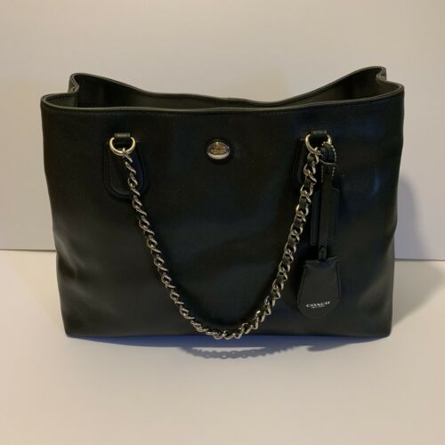 COACH Large Black Handbag In Silver Chain Strap