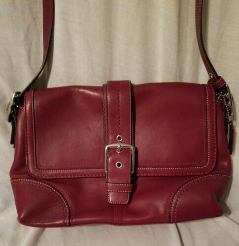 COACH Authentic Burgundy Leather Crossbody Shoulder Bag Adj. Strap H0878-F12606