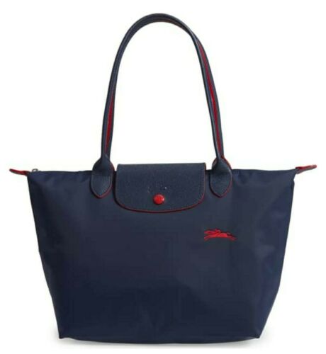 Longchamp Le Pliage Club Medium Shoulder Bag Tote Navy With Red Trim New