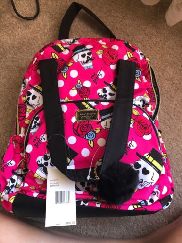 Rare Betsey Johnson Backpack Skulls And Roses Travel Tote Bag School Bag