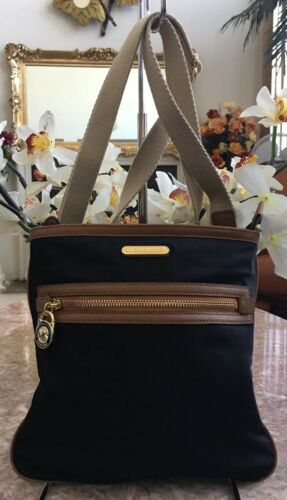 Michael Kors Kempton Black Brown Nylon Leather Cross-body Bag EUC, $98