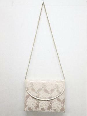 Ivory Brocade Spring Dressy Purse Clutch Handbag w/ Chain Lightweight Easter