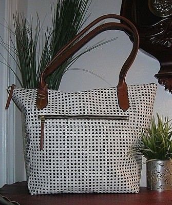 Fossil Fiona Black&White Polka Dot Brown Leather Large Tote Bag Purse new