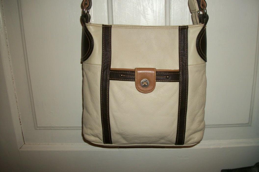 Stone & Co,Ivory, Saddle, & Taupe Genuine Leather  Cross Body Shoulder Bag