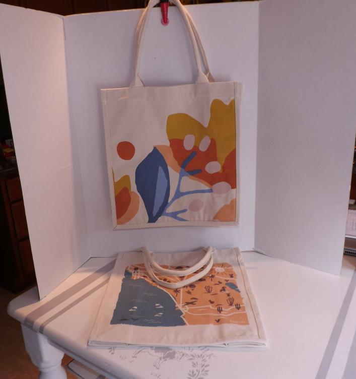 Two Fossil Canvas Reusable Shopping/Beach Bags