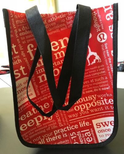 Lululemon Small Red Manifesto Reusable Tote Bag w/ Red Snap Closure