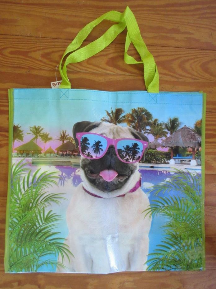 Pug Dog Tropical Glasses Reusable TJMaxx Marshalls Shopping Tote Gift Bag NEW