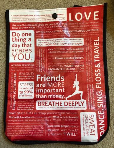 Lululemon Small Red Manifesto/Yoga Poses Reusable Tote Bag w/ Snap