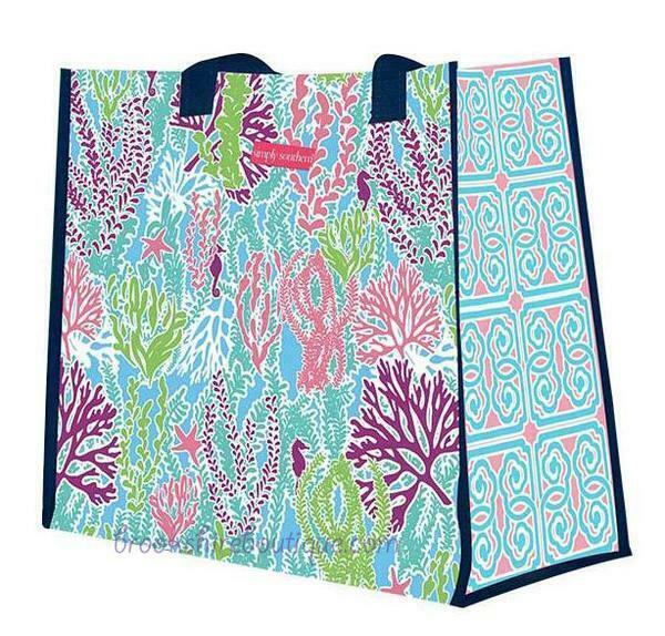SIMPLY SOUTHERN REUSABLE MARKET TRAVEL TOTE CORAL REEF PATTERN SEAHORSE STARFISH