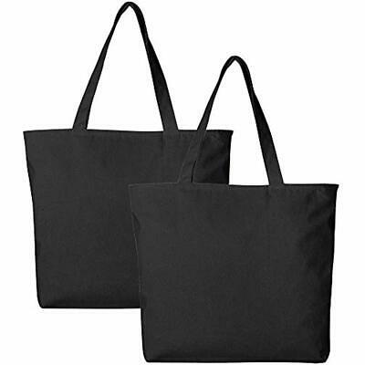 Pack Reusable Grocery Bags Of 2 Heavy Duty Canvas Tote With Zipper Top And