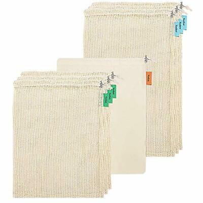 Reusable Grocery Bags Produce Bags, Eco-Friendly Organic Natural Cotton Mesh For