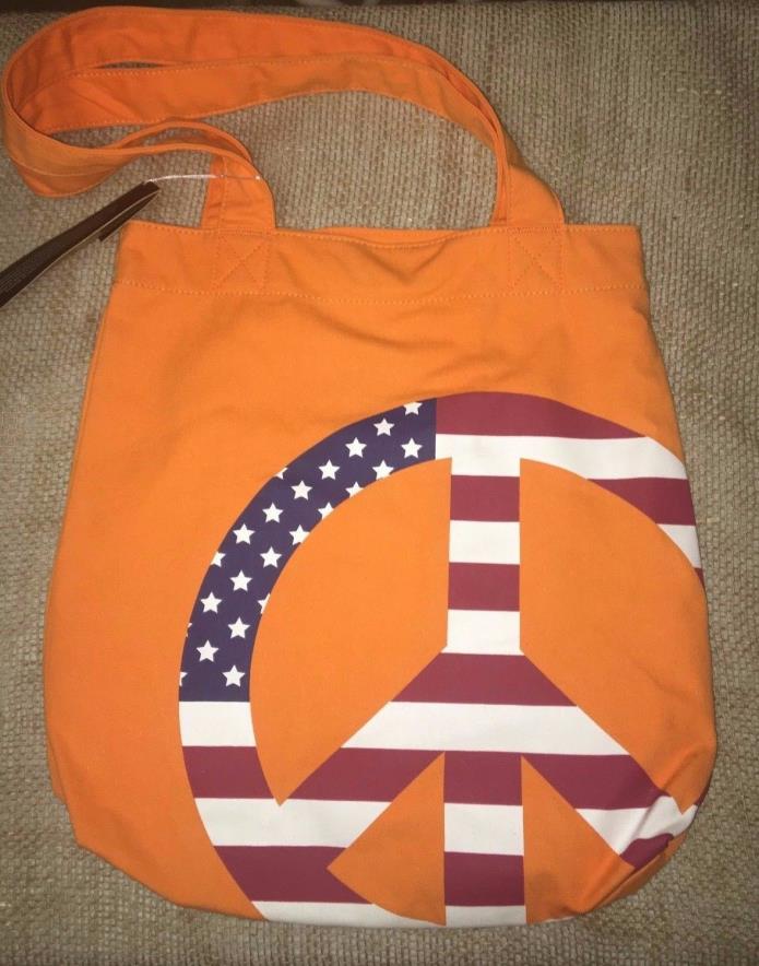 Canvas Tote Bag Orange w/American Flag design NWT