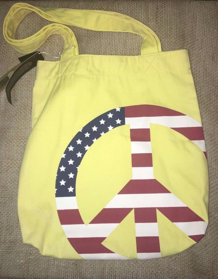 Canvas Tote Bag Yellow w/American Flag design NWT