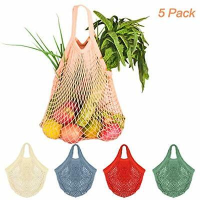 Net Reusable Grocery Bags Shopping Bag, 5Pcs Mesh Cotton Tote Handbag, Portable